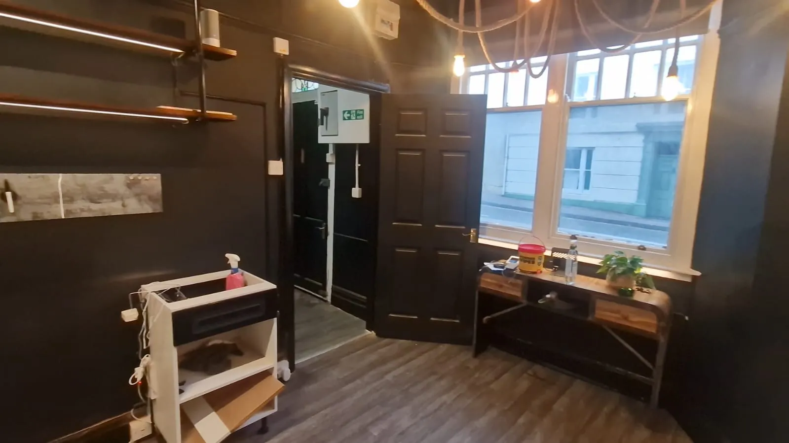 Shelves and packing space in the shop.