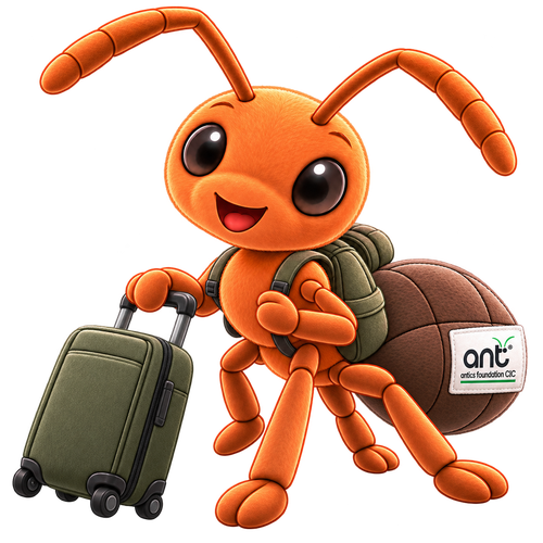 Rufa the wood ant, leaving home with a suitcase.